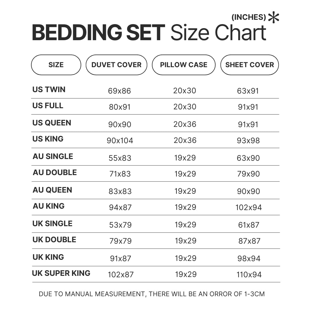 Beding Set Size Chart - High School DxD Store