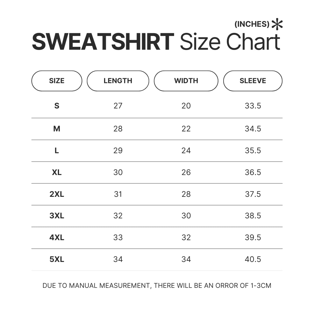 Sweatshirt Size Chart - High School DxD Store