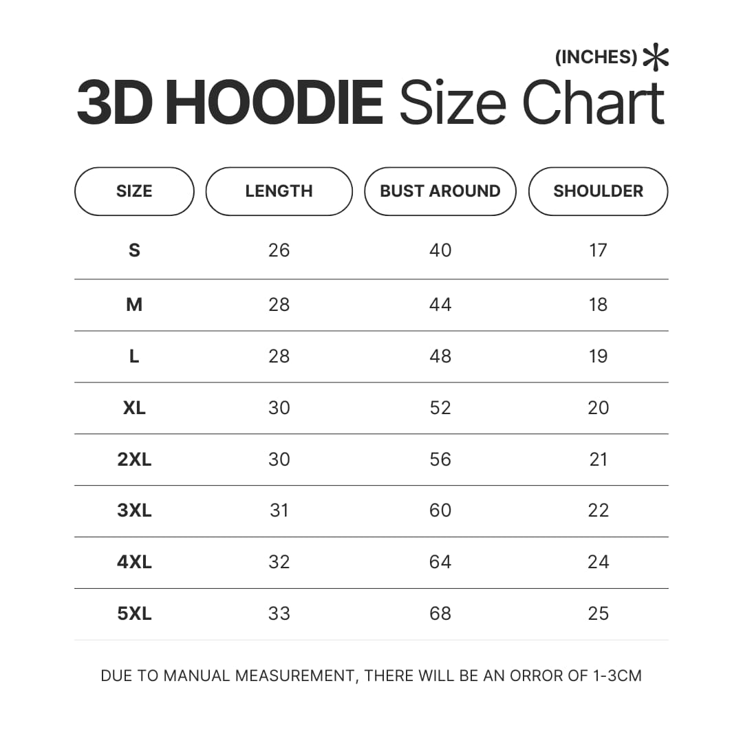 3D Hoodie Size Chart - High School DxD Store