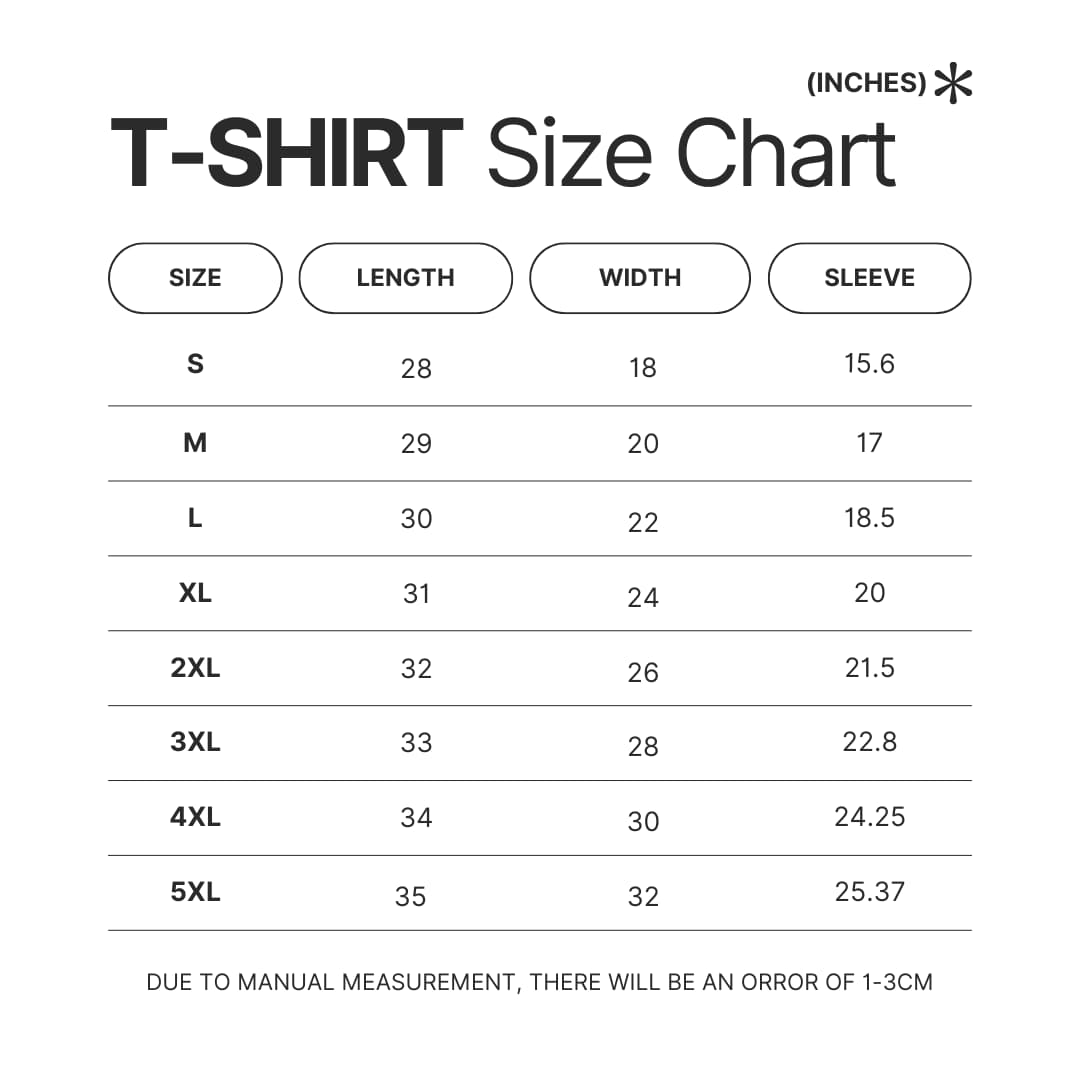 3D T shirt Size Chart - High School DxD Store