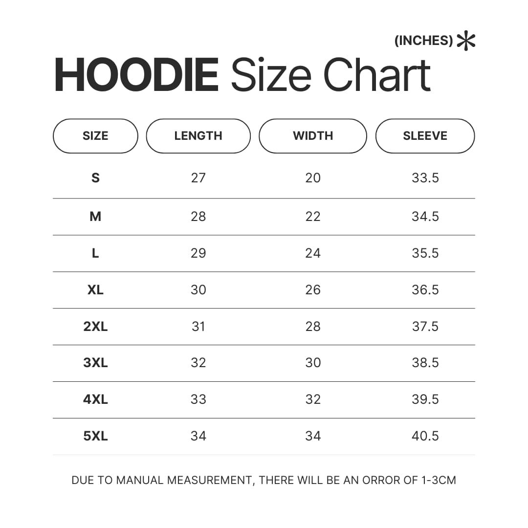 Hoodie Size Chart - High School DxD Store