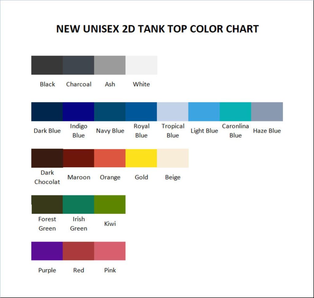 tank top color chart - High School DxD Store